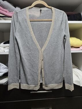 United Colors Of Benetton Light Gray Cardigan with Beige Metallic Trim